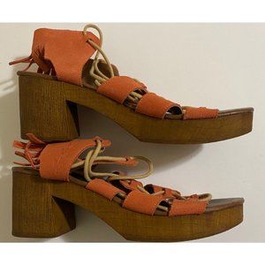 Musse & Cloud Women's Muted Orange Leather Lace Heeled Shoes US 10.5 Eur 41